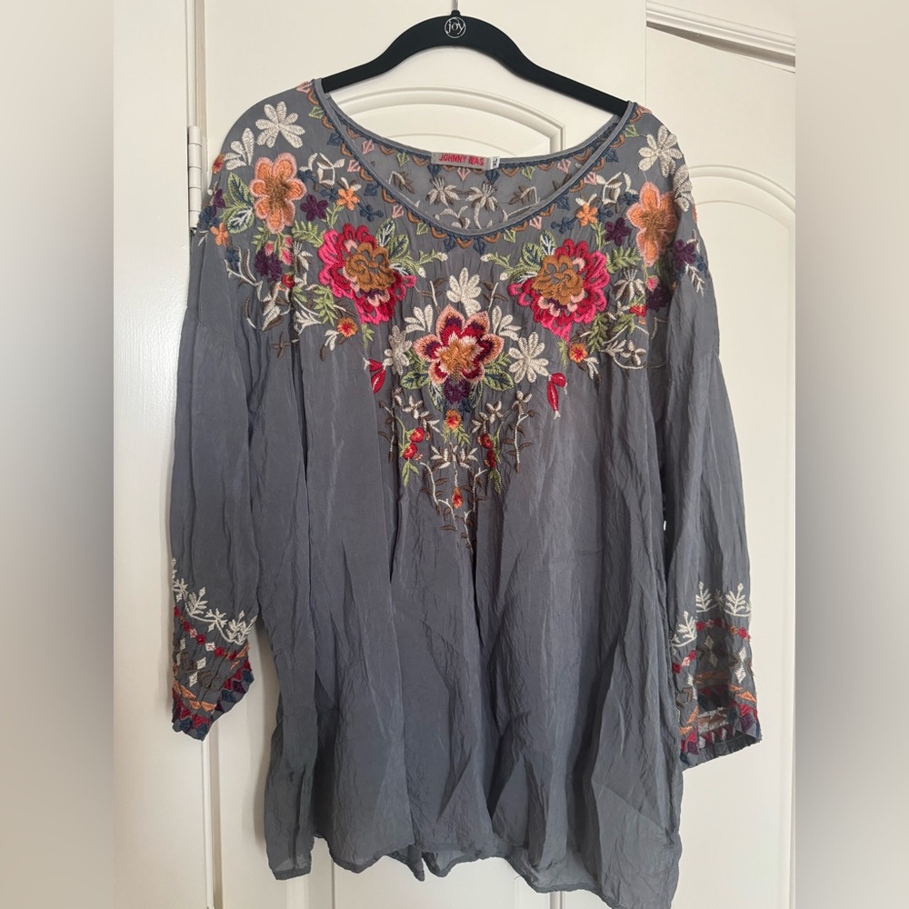 Embroidered Floral Gray Women's Top